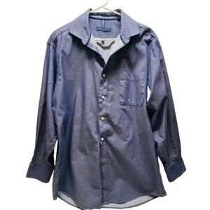 Tommy‎ Hilfiger Button Down Men's Large Steel Blue Tonal Stripe Long Sleeve EUC
